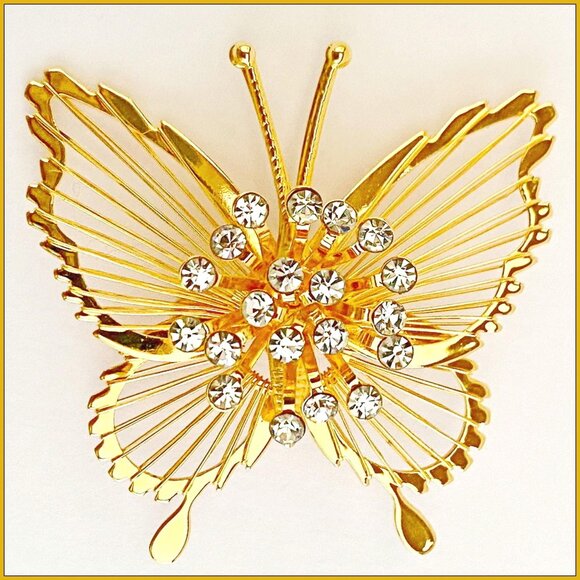 Signed Monet Butterfly with Rhinestones Brooch,‎ Vintage Costume Jewelry - Picture 1 of 4